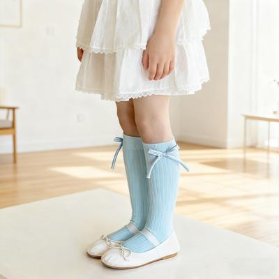 1 Pair Children Socks High School Long Tube Solid Color Stockings Princess Style Bow Decor Calf Socks Spring Autumn Wear