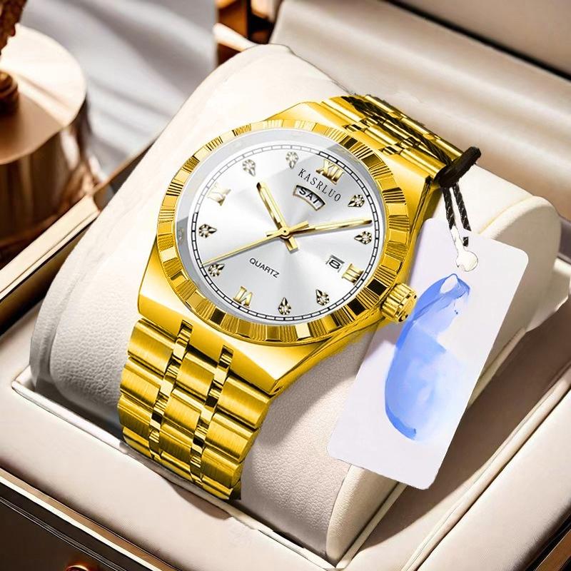 Men's Watch Stainless Steel Waterproof Non-Mechanical Luminous Calendar Steel Strap Watch