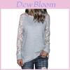 Trim Lace Grey Crew Neck Fitted Tshirt Blended Fabric Hoodie Women Sleeve Long