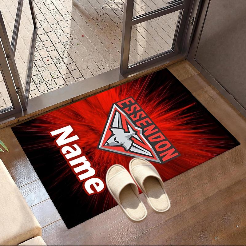 Custom Name Personalized Essendon Football Print Carpet, Versatile Home Decor Rug, for Playroom, Apartment, Balcony, Entryway, Hallway Gift