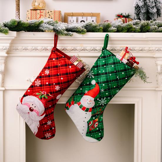 Christmas Stocking 18" Large Fireplace Hanging Socks with Santa Snowman Pattern Xmas Candy Bags for Holiday Wall Tree Decor