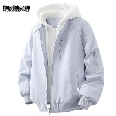 Mark Fairwhale Herren Winter Kapuzenjacke Locker Geschnitten Faux Zweiteiler Bomberjacke