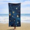 Starry Night Sky Beach Towel Large,Super Absorbent Quick-Dry Microfiber Bath Towel with Golden Stars Moon Design,Perfect Summer
