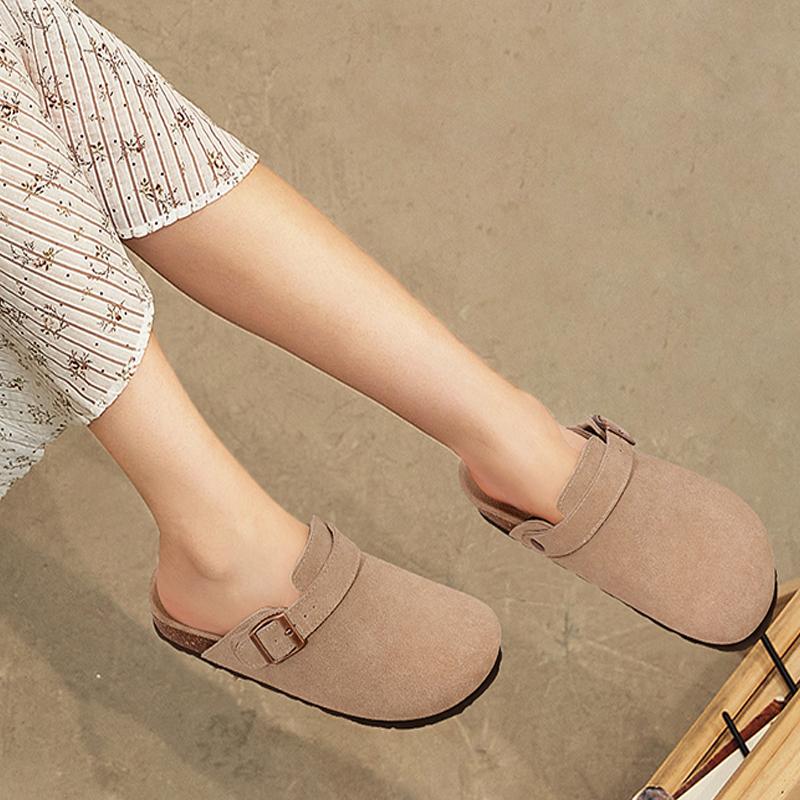 Fashion Shevalues New Suede Women's Clogs Concise Flat Bottom Summer Slides Leisure Female Sandals Women's Mules With Adjustable Buckle