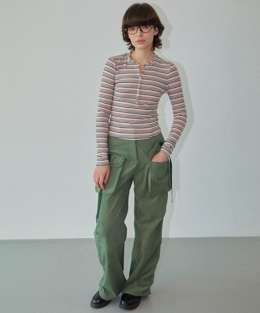 WOVEMENT Pocket Detail Cargo Pants Khaki Wbdfpa001Kk