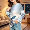 Children's Christmas Print Long Sleeve Neck Shirt with Pocket for Boys and Girls