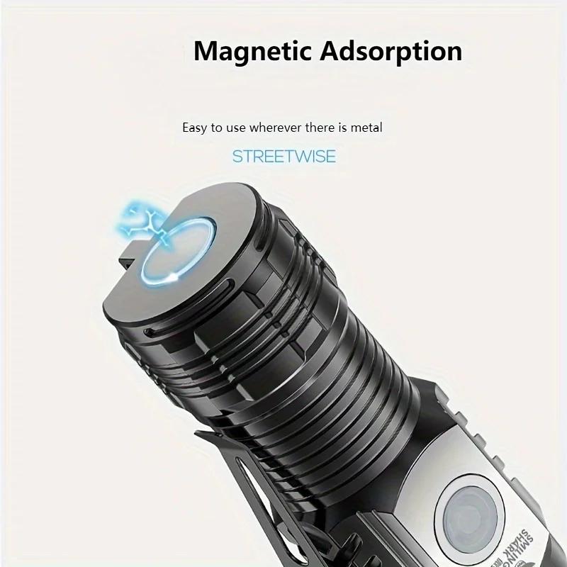 Multi functional Mini LED Flashlight with Pocket Clip and Magnetic Tail USB Rechargeable,5 Lighting Modes,Portable Torch for Camping,Hiking,Car Repair
