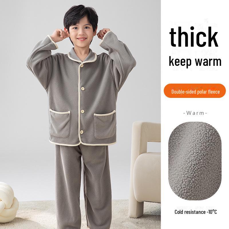 

Детский двухсторонний флисовый пижамный комплект - для мальчиков и девочек, теплая зимняя домашняя одежда 150 cm серый
