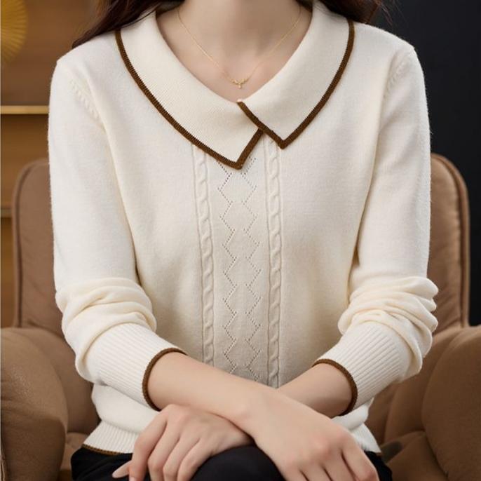 Women's V Neck Sweater Solid Color Slim Knit Pullover Sweater Autumn Winter
