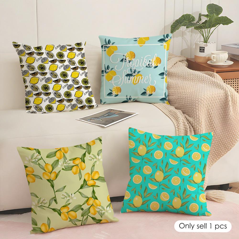Lemon Pattern Cushion Cover Soft Short Plush Pillow Cover Smooth Cozy Texture Aesthetic Cushion Case Home Decor