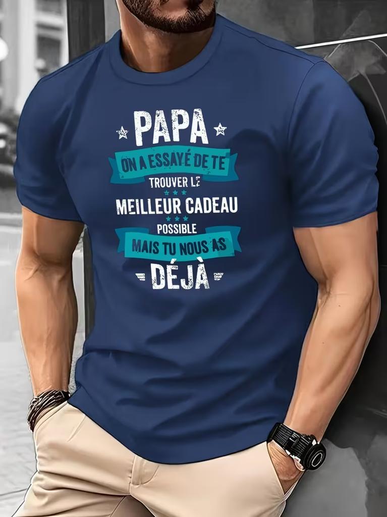 Unisex Fathers Day Tshirt French Letter Print Papa Slogan Graphic Short Sleeve Tee Casual Family Gift Tops For Dad Birthday Prese