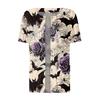 Women's Short Sleeved Patterned Pockets, Work Print Stand Up Collar, Single Breasted Protective Clothing, Cardigan Jacket, Top