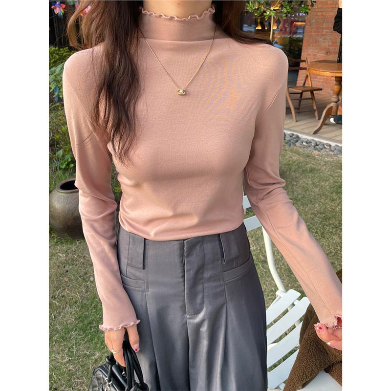 

Женский фланелевый топ с оборками в горошек с высоким воротом - Осень/Зима 2024 Плюс бархатная утолщенная майка Large