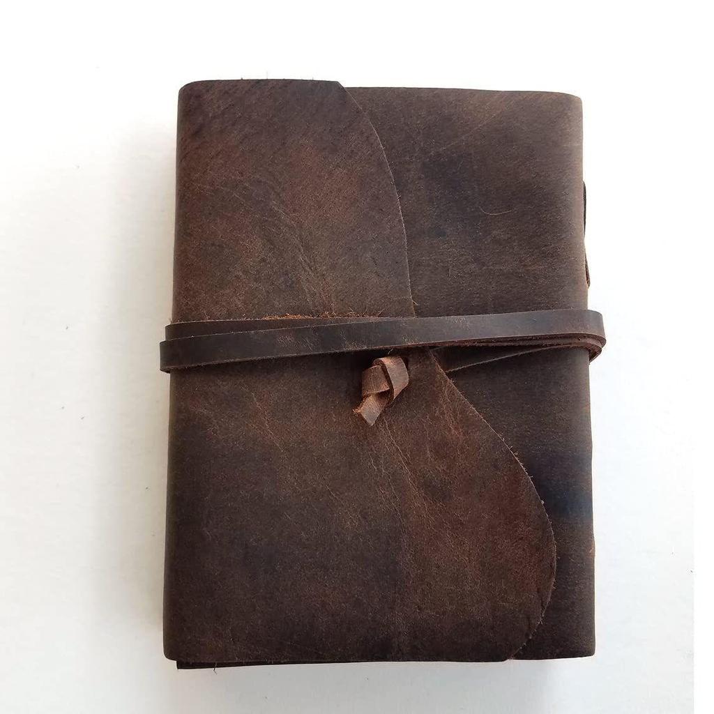 Engraved A5 Size Handmade Unruled Paper Diary with Strap Lock and Leather Cover Journal Office Planner, 100 Pages