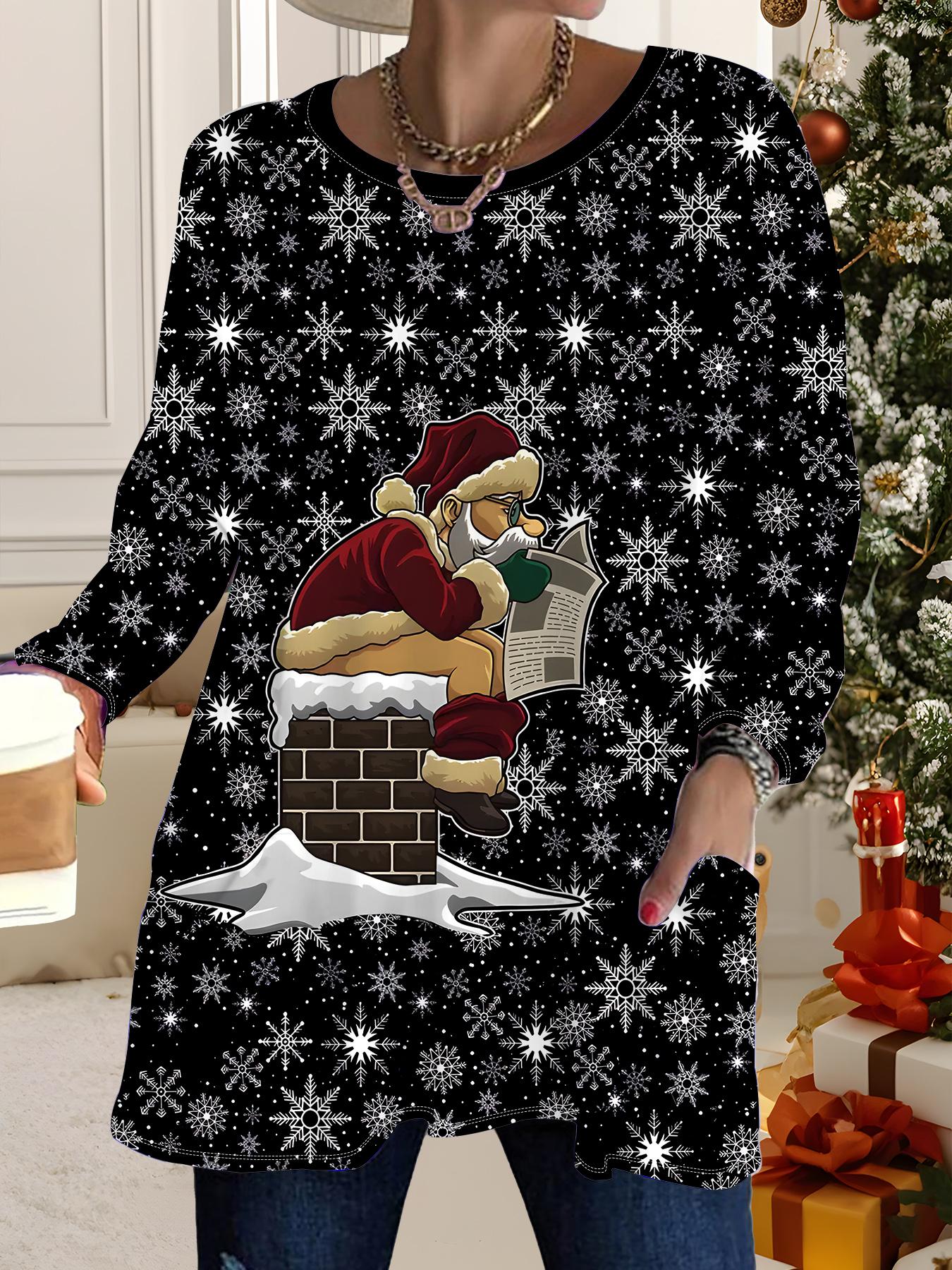 

Осень-Зима 2025 Новые Женские Топы Большого Размера, Модные Футболки с 3D-принтом на Рождество, с Круглым Вырезом и Длинным Рукавом 6XL чёрный