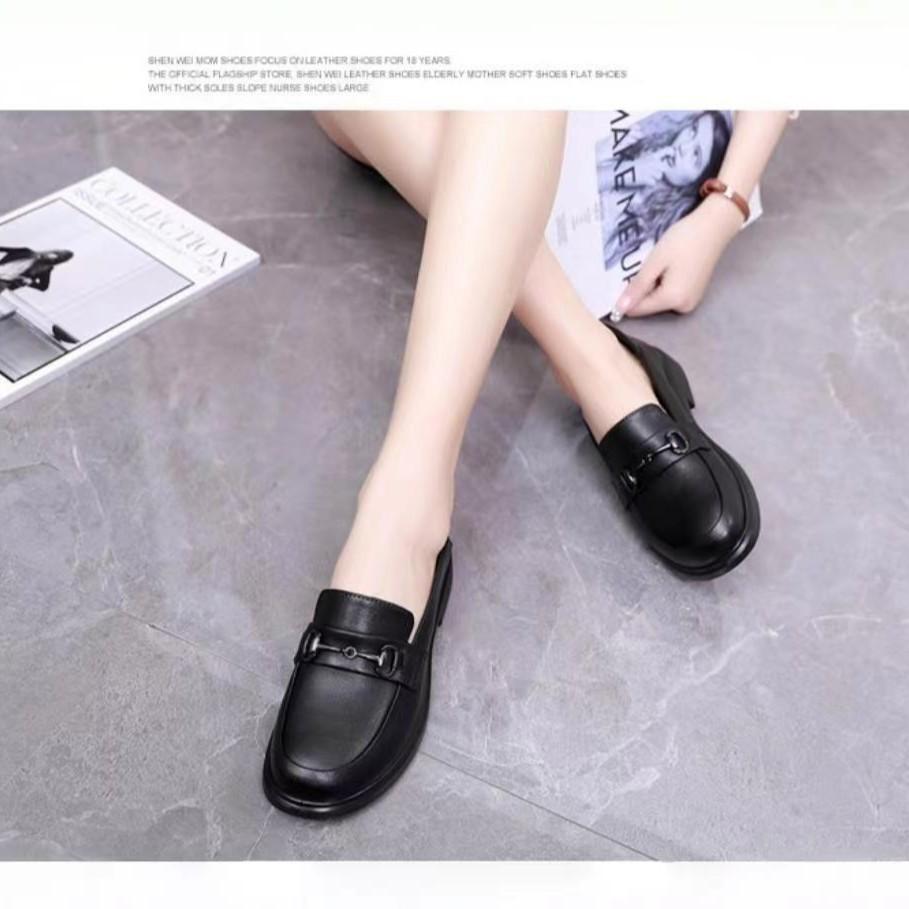 Casual shoes round head small leather shoes women's black first layer cowhide basic foot loafers one dropshipping