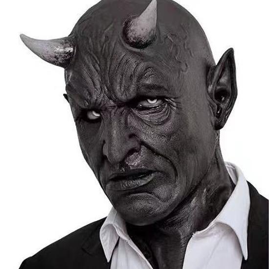 Halloween horror mask, scary monster latex headgear, horned devil mask, ghost face, spooky props for Halloween
