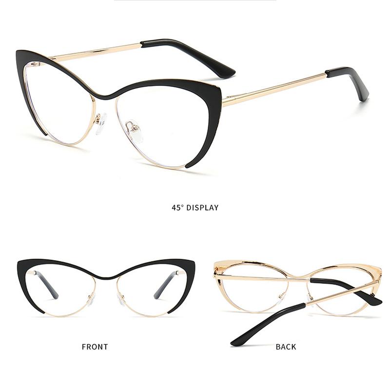 New Anti Blue Light Metal Flat Mirror Women Classic Fashion Triangle Cat Eye Glasses Retro Computer Glasses Frame