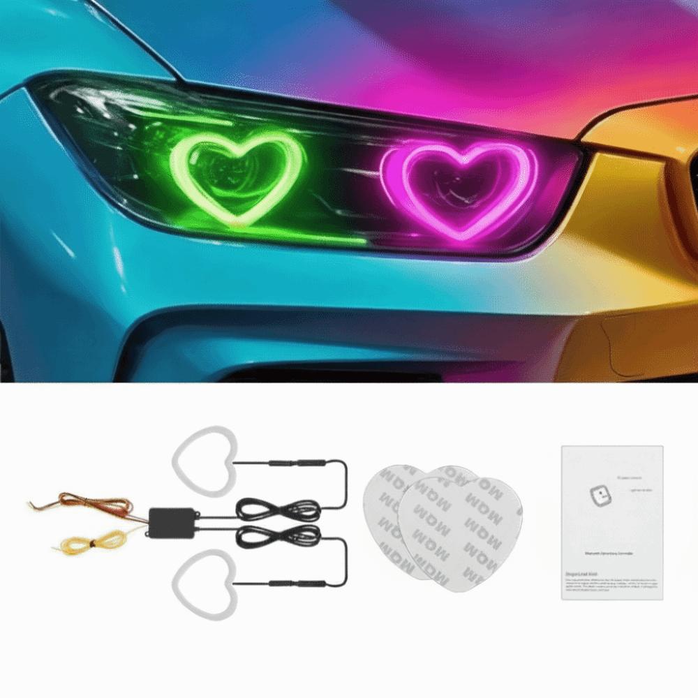 Heart-Shaped Car Fog Lights with App Control Turn Signal Lights LED Angel Eyes Halo Rings For Car