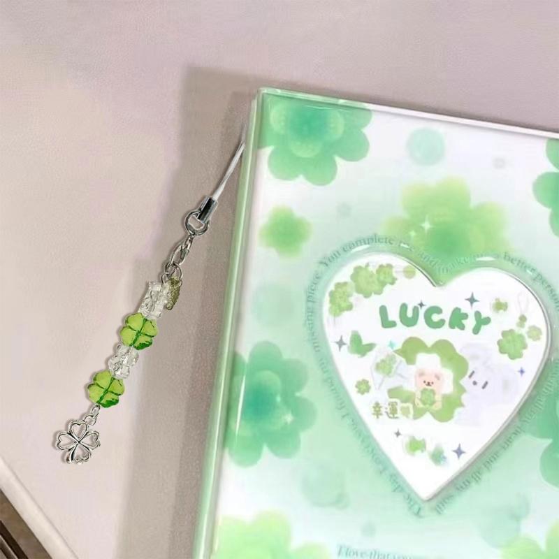 Colorful Keychain Elegant Beaded Four Leaf Clovers Phone Pendant Bag Charm Stylish Accessory for Fashion Enthusiasts