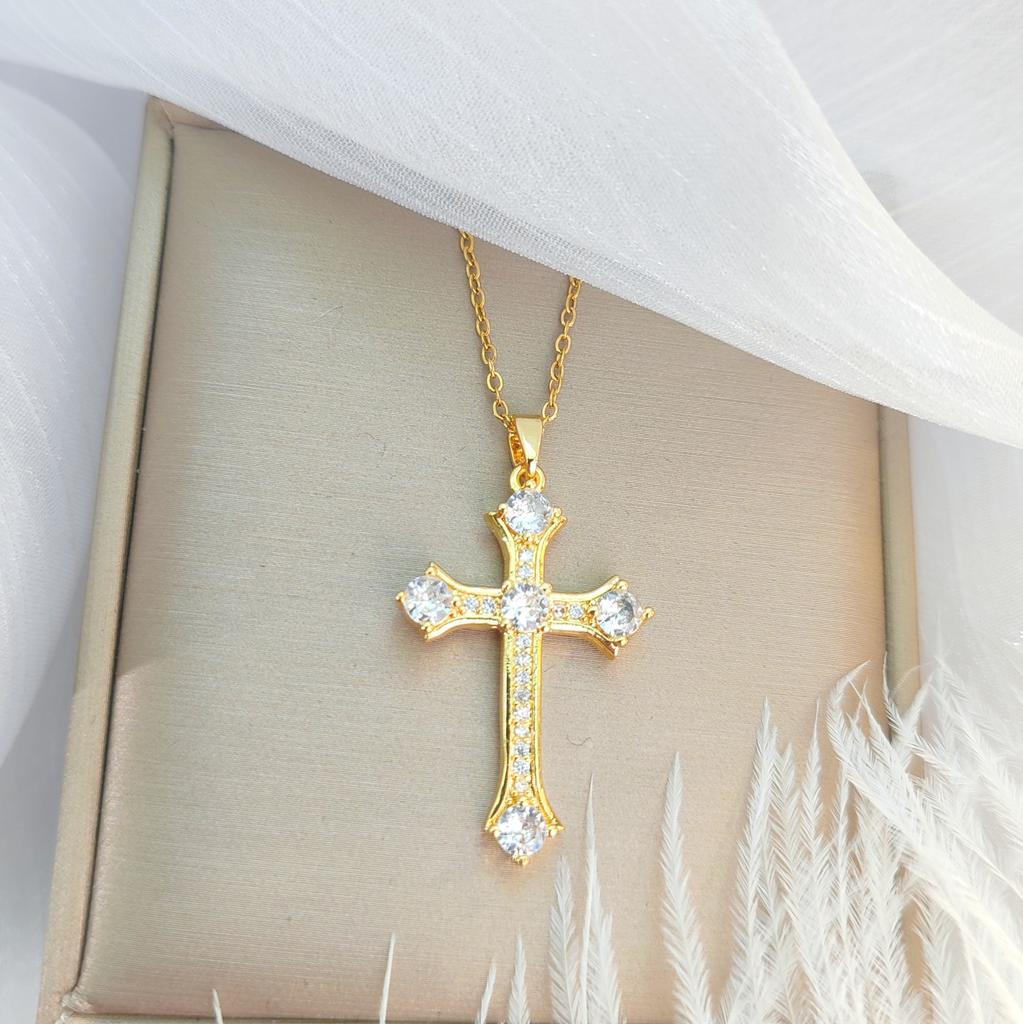 Zircon Cross Necklace Women'S Light Luxury Personality Versatile Micro-Inlaid Pendant Chain Accessories