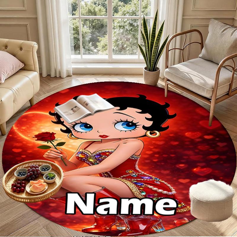 Custom Name Personalized Betty Boop Print Round Rug, Versatile Home Decor Carpet, for Playroom, Apartment, Balcony, Entryway, Hallway Gift