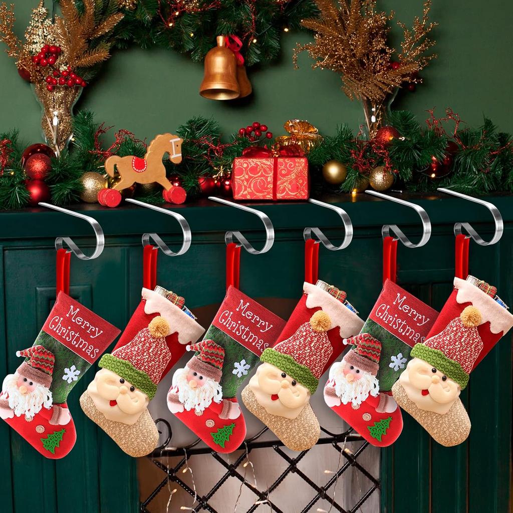Metal Iron Christmas Stocking Holders Adjustable Mantle Hooks for Fireplace Hanging Pendent Garland Stockings Hanger Party Decor