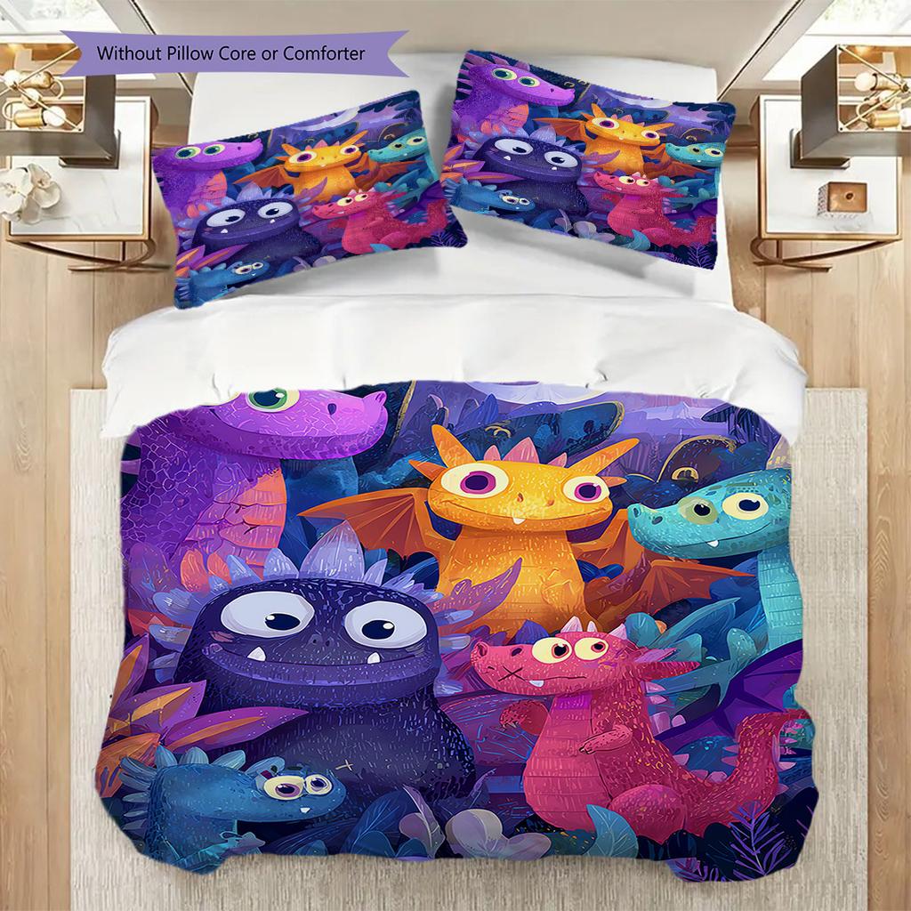 Dinosaur Pattern Bedding Quilt Set Quilt Cover Pillowcase Home Decoration Birthday Gift (1 * Duvet Cover + 2 * Pillowcase, Without Core)