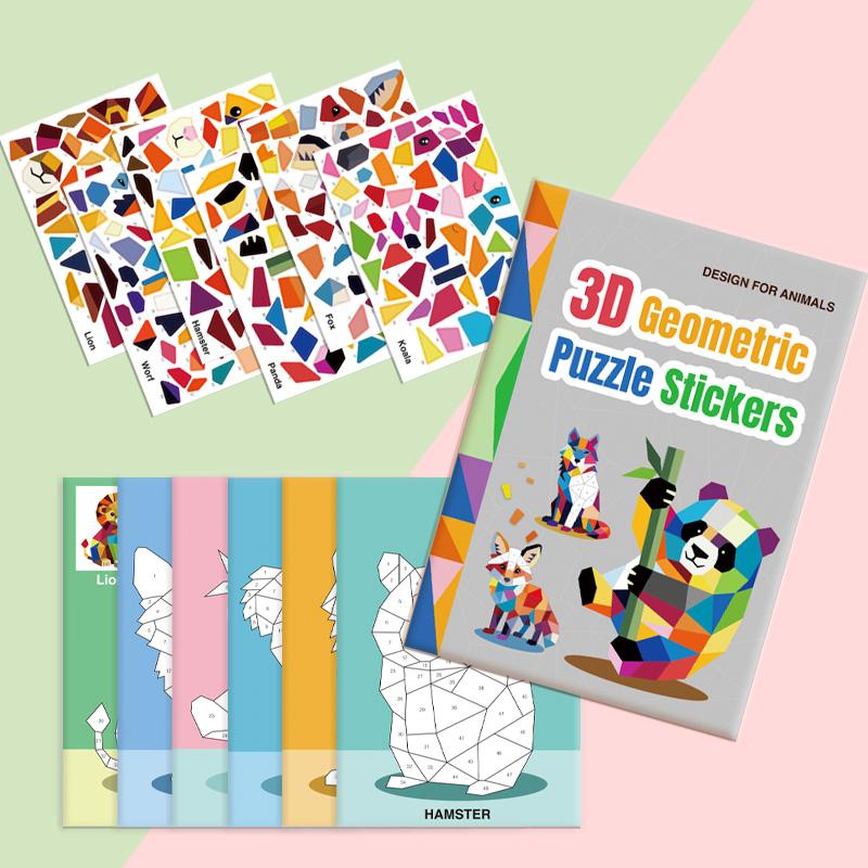 DIY 3D Geometric Puzzle Stickers Cartoon Animal Sticker Puzzle Portable Collage Sticker Book Sticker Toy Gifts Kids Children