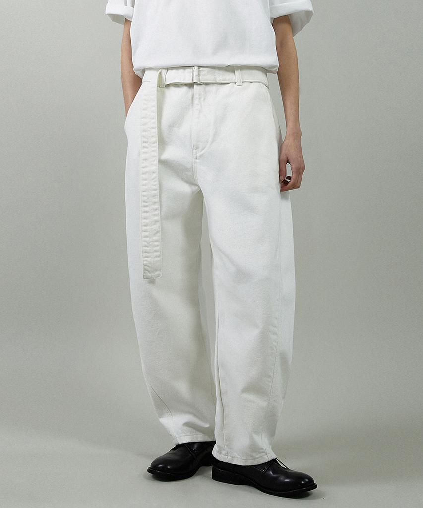 Odeoakaibeu Core Belted Wide Denim Pants White [Curve Ver.]