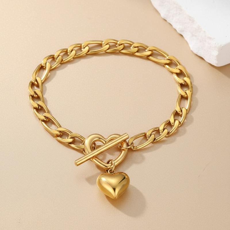 Stainless Steel Heart Pendant Bracelet For Women Fashionable Ot Clasp Design Minimalist Commuter Wrist Accessory Jewelry Gift