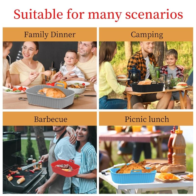Rectangular/Round Air Fryer Pad NonStick Silicone Mat Reusable Air Fryer Accessories Silicone Material for Air Fryer