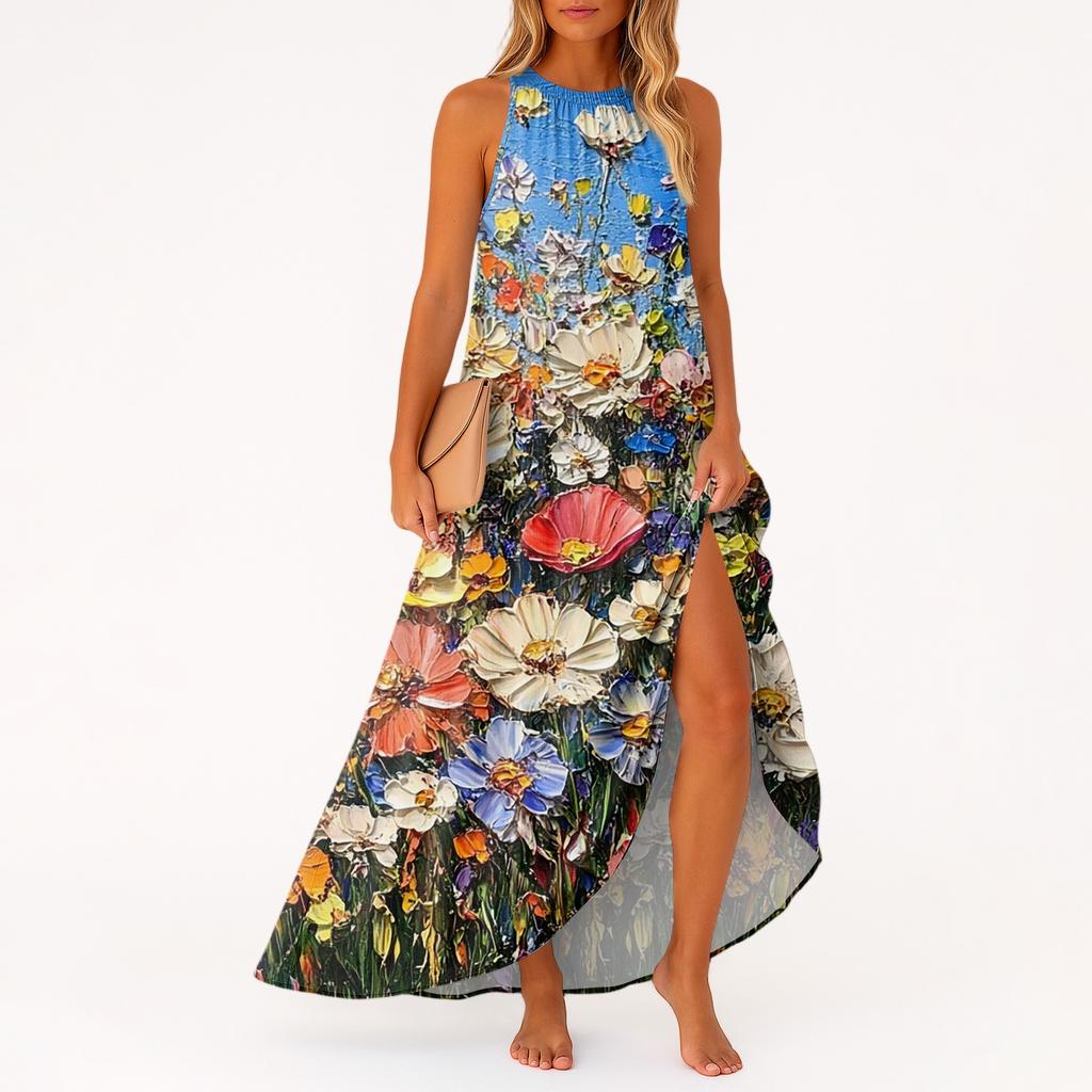 Women's Casual And Fashionable Round-neck Sleeveless Mid Length Dress