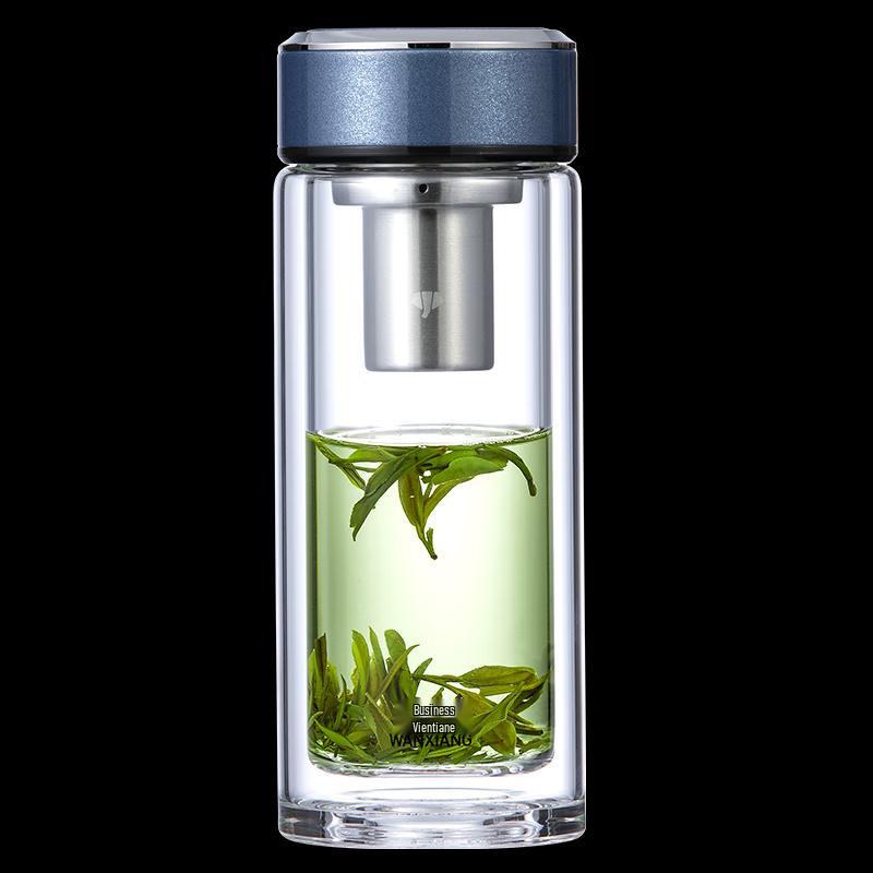 WANXIANG Double-Layer Glass Travel Mug with Tea Infuser