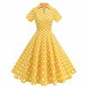 Vintage Hepburn Port Stil Revers Hohe Taille Gepunktet V-Ausschnitt Kleid Performance Bühnenkleid Schwestern Liegend Kurze Ärmel