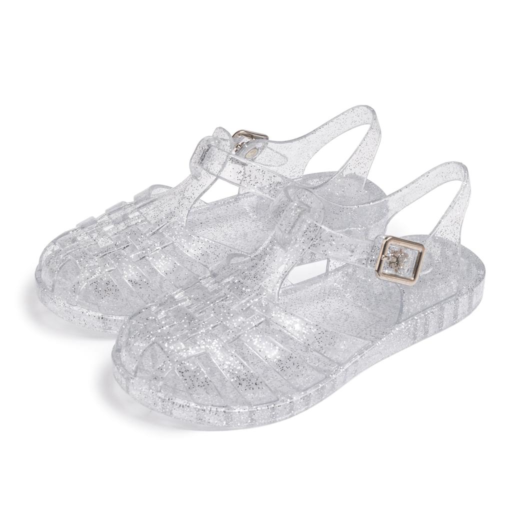 Sandali da Bambina in PVC Glitterato Gelatina Chiusura a Fibbia Scarpe Estive da Spiaggia Retro Intrecciate Traforate per Bambini Piccoli