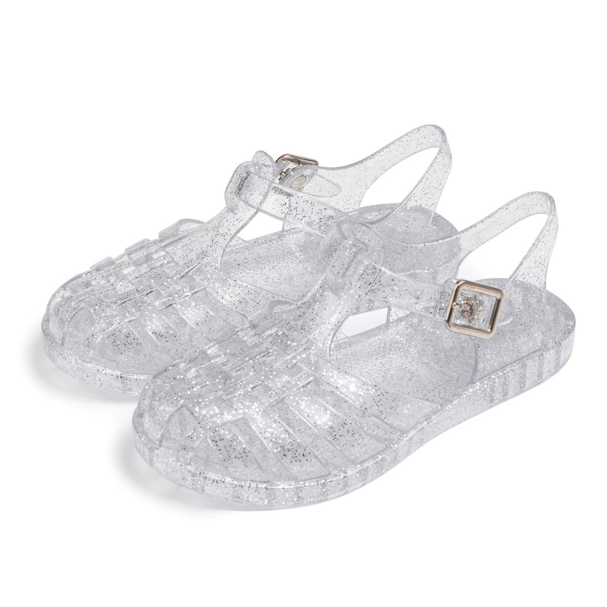 

Girls Glitter Jelly PVC Sandals Toddler Little Kids Buckle Closure Retro Woven Cut-Out Summer Beach Shoes 5 білий