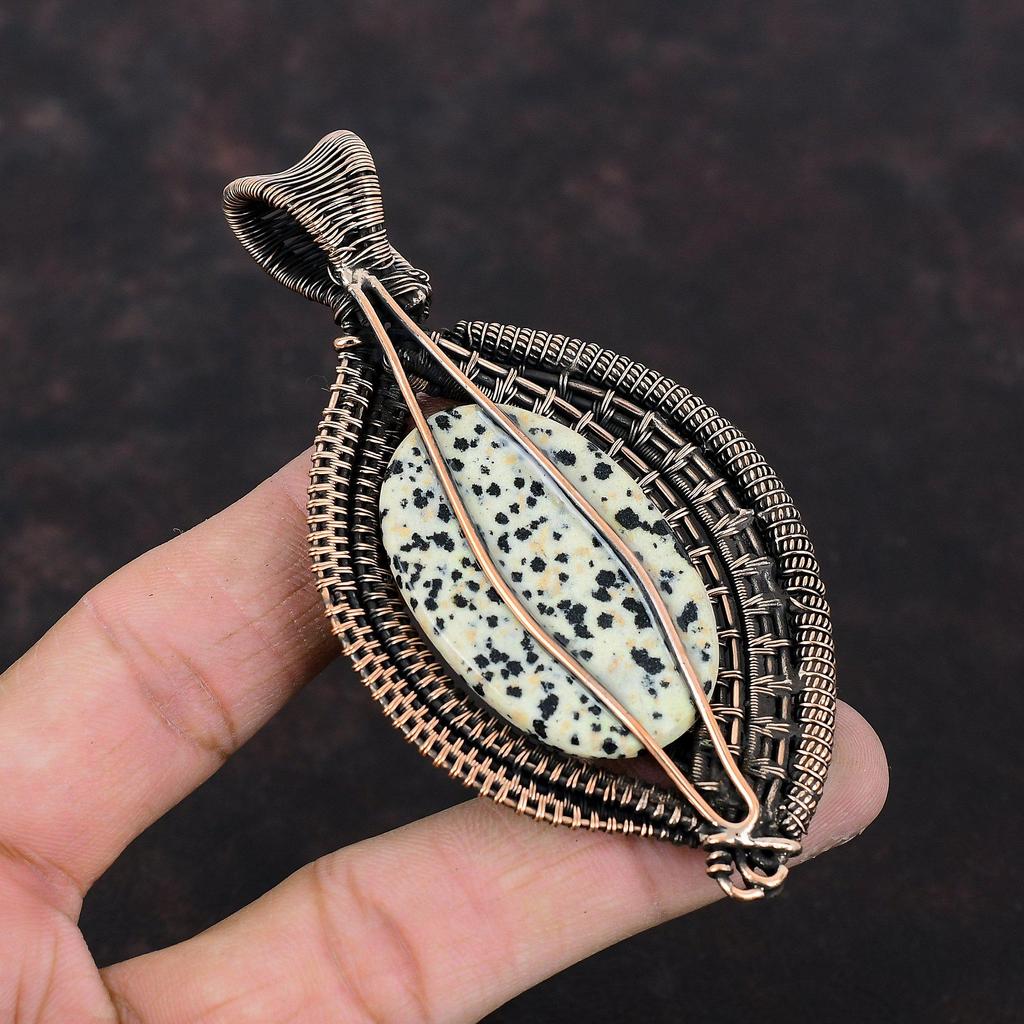Dalmatian Jasper Pendant Copper Wire Wrapped Pendant Handmade Gemstone Pendant Copper Jewelry Amazing Pendant Gift For Her Wire Wrap Jewelry