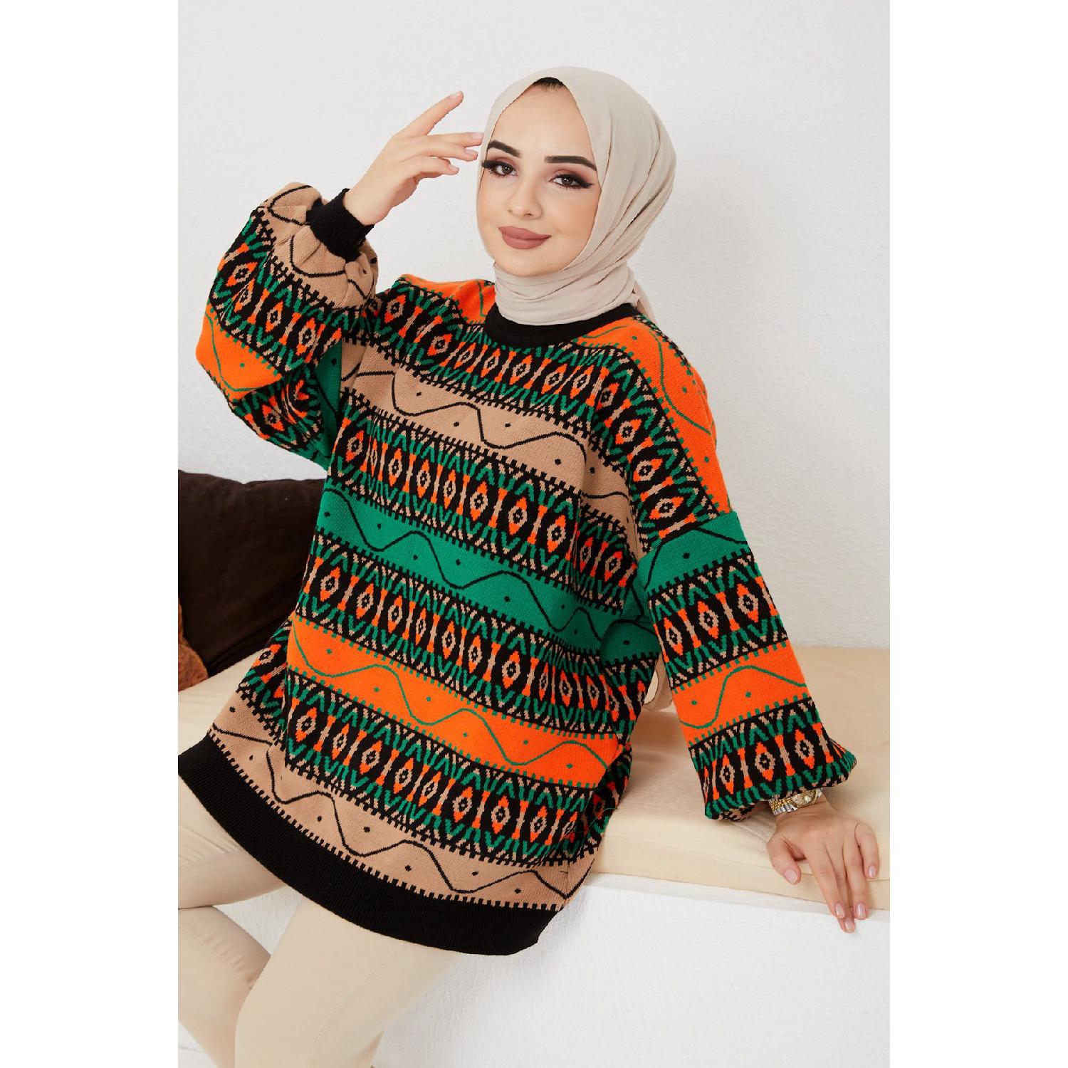 

Скромный хиджаб, трикотажная туника с рисунком, повседневная зимняя стильная туника с воздушными рукавами и рукавами Standart чёрный