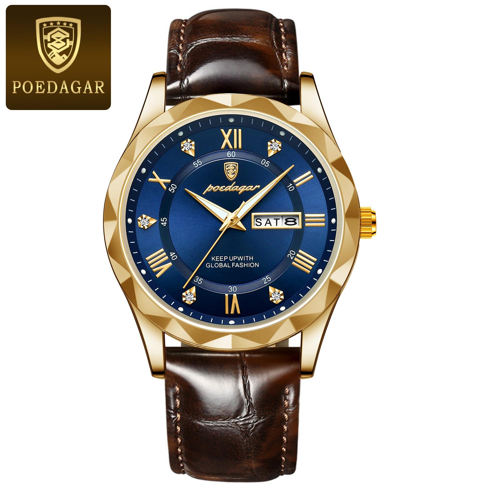 

POEDAGAR New Fashionable Trendy Youth Leisure Simple Luxury Men s Watch Waterproof Luminous Calendar Quartz Watch синий/золотой