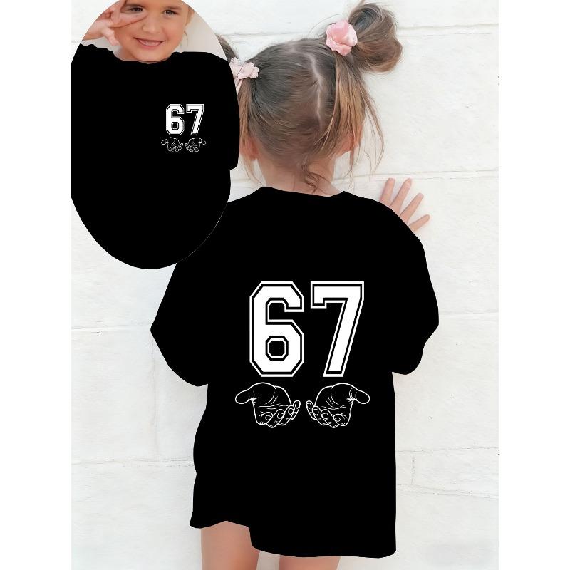 European sizes Novelty Fun SIX SEVEN "67" Number T-Shirt for Girls, Summer Fashion Trendy Round Neck Top, and Young Girls' Holiday Party Apparel