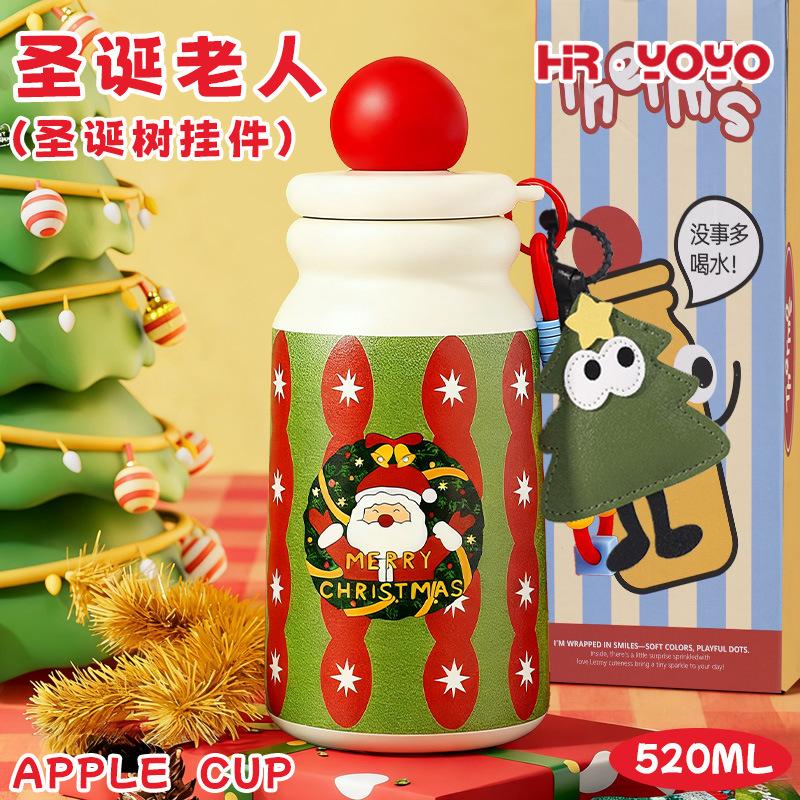 Water bottle cute cartoon Christmas thermos cup female high value stainless steel straw cup holiday gift water cup