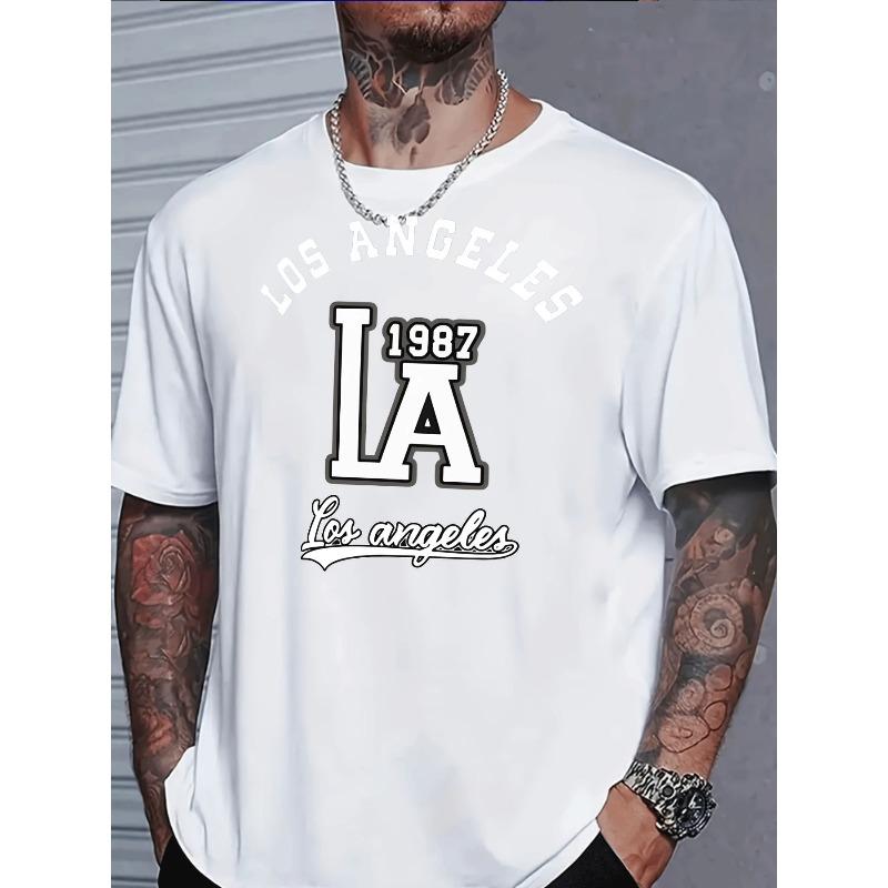 

Мужская повседневная футболка с коротким рукавом с классическим винтажным графическим принтом Лос-Анджелес 1987 S белый