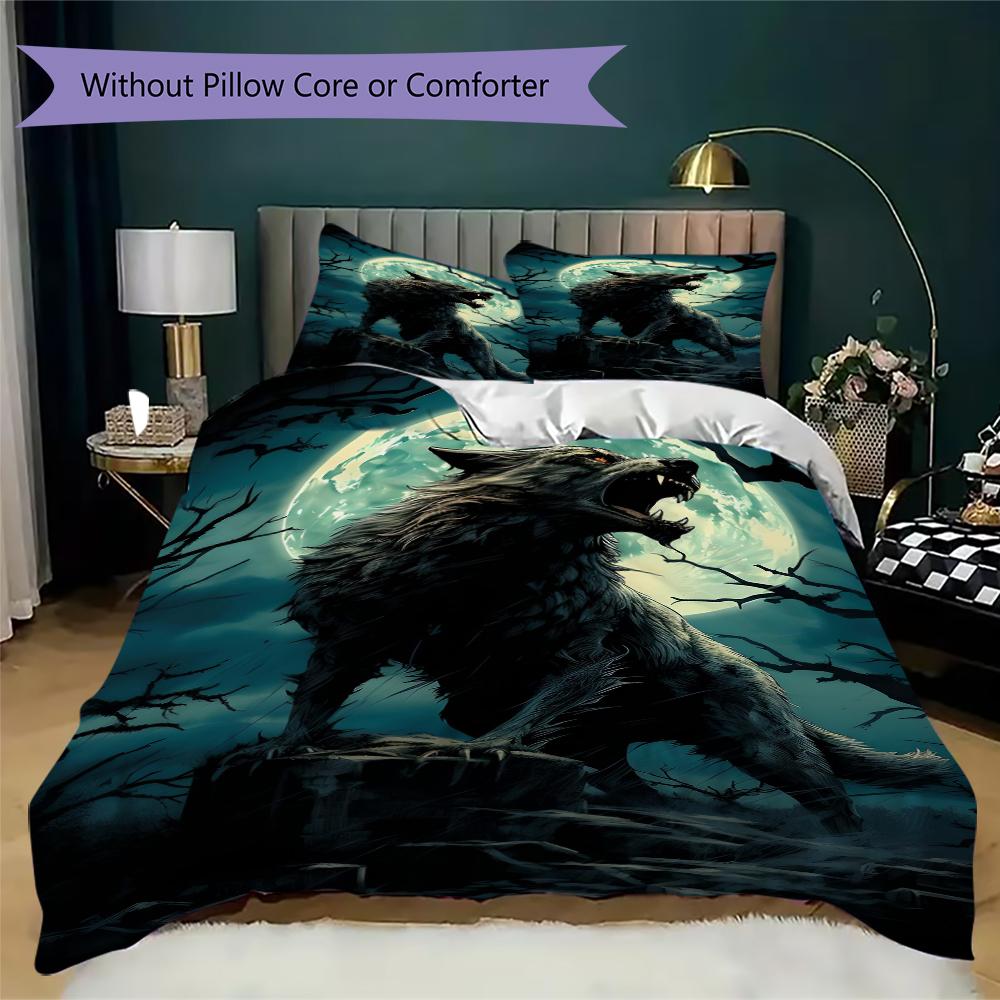 

1PC Wolf Theme Bedding Quilt Set Quilt Cover Pillowcase Home Decoration Birthday Gift (1 * duvet cover + 2 * pillowcase, without core)A10 135x200cm