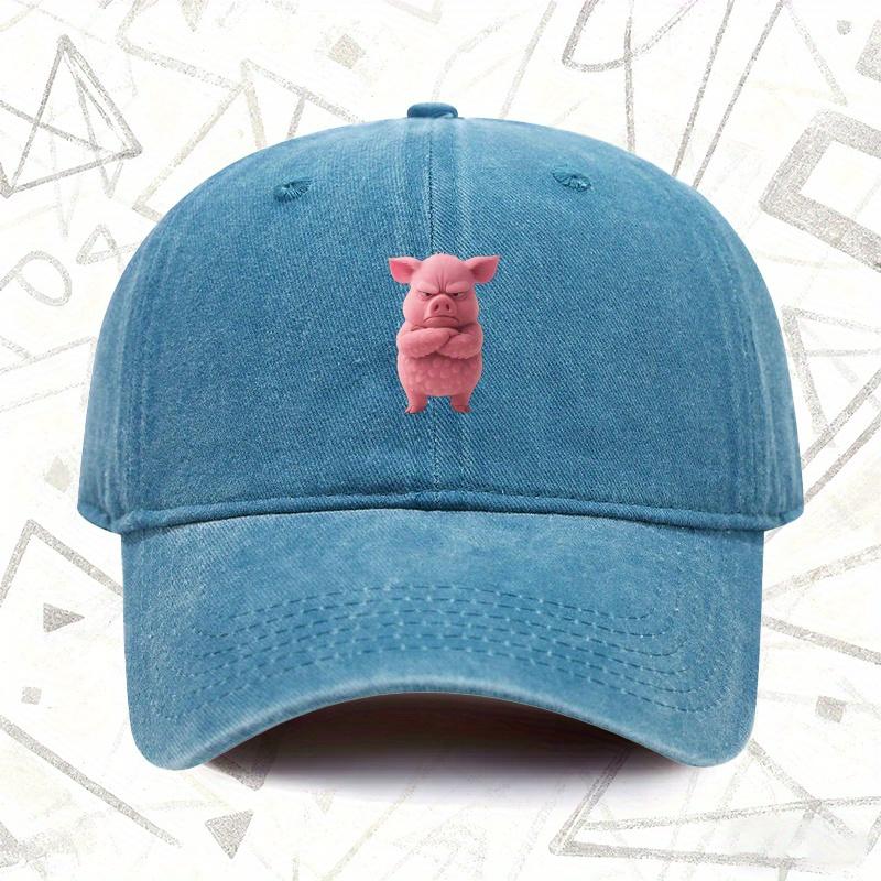 A Vintage Washed Hat Featuring an Angry Pig Design Suitable for Both Men And Women This Solid Baseball Cap Is Perfect for Al