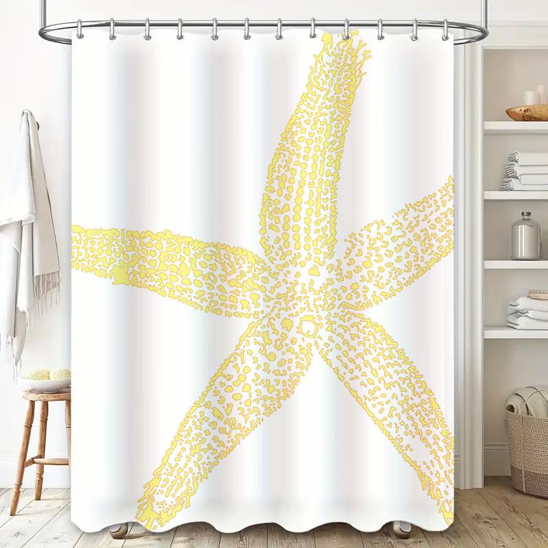Handmade Starfish Design Waterproof Bathroom Curtain Yellow White Home Decoration Shower Curtain for Kids Bathtub