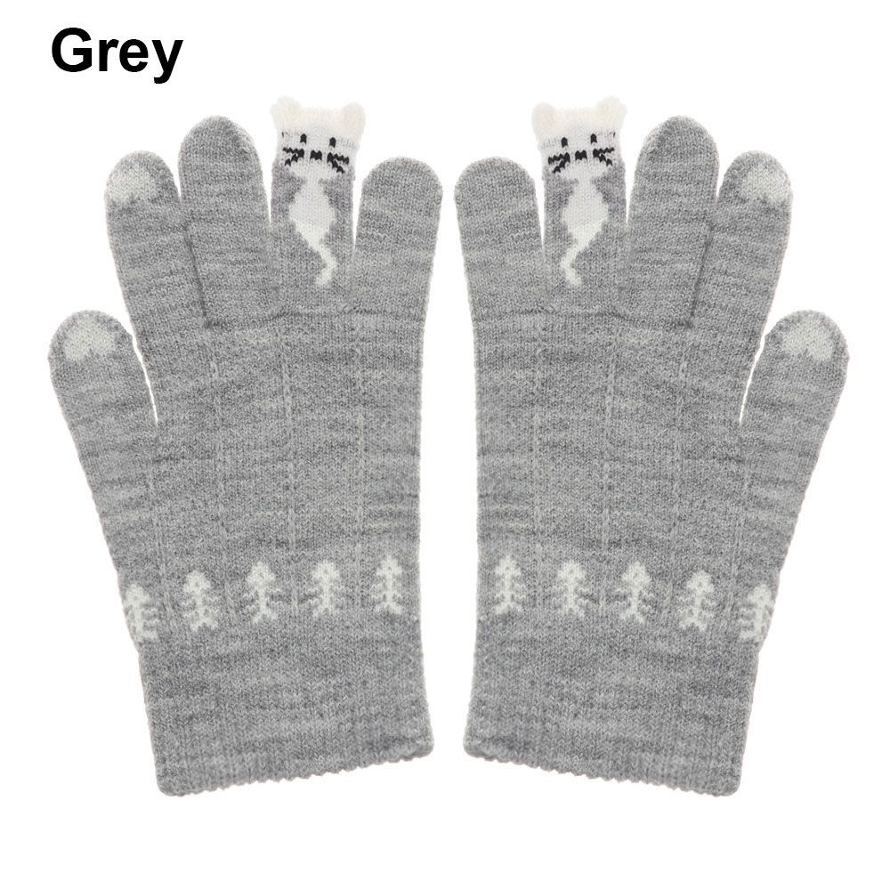 Keep Finger Warm Elastic Cute Soft Full Finger Thicken Warm Knitted Gloves Touch Screen Mittens серый