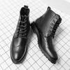 Fashion Men High Top Brogues Boots Fashion Chelsea Boots Leather Ankle Boots Zipper Non-slip ShoesMen Platform Boots Zapatos De Hombre