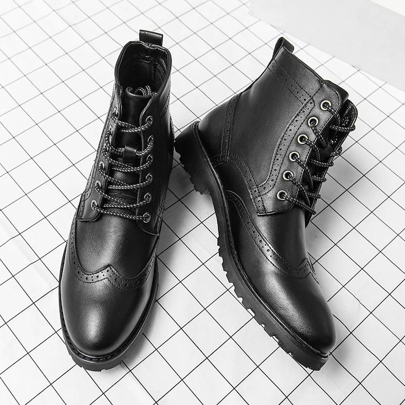 Fashion Men High Top Brogues Boots Fashion Chelsea Boots Leather Ankle Boots Zipper Non-slip ShoesMen Platform Boots Zapatos De Hombre