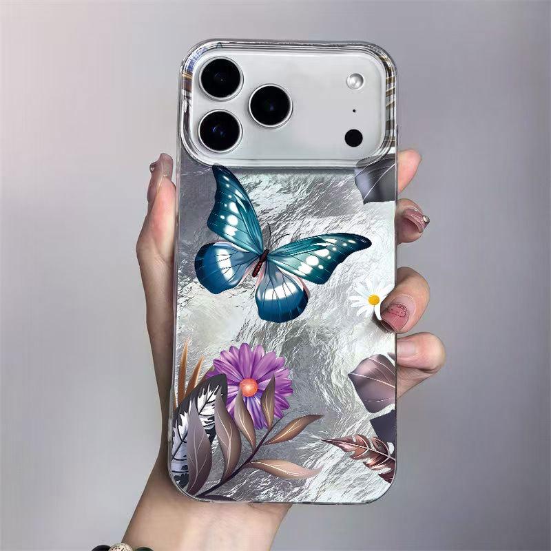 Cute Blue Butterfly Printed Transparent Hard Phone Case Compatible With Apple Iphone